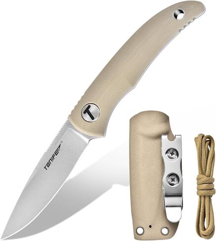 TONIFE Nova 2.68'' Blade Mini Neck Knife Full Tang Fixed Blade Knife with Kydex Sheath and Adjustable Paracord Lanyard for Camping Outdoor Survival Tool (Warmer Sand+Stonewash) in Kuwait