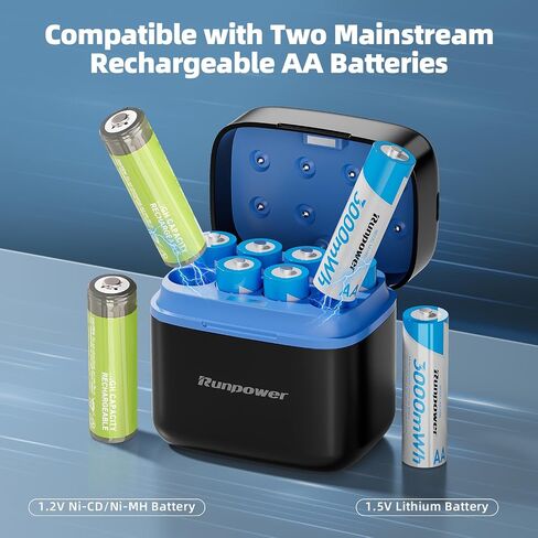 Rechargeable AA Battery, adapte to Blink Outdoor Camera, Come with Fast Charger & 8 Packs Rechargeable AA Li-ion Batteries, 1.5V 3000mWh, 2000+ Cycles (Charger + 8 Pack) in Kuwait