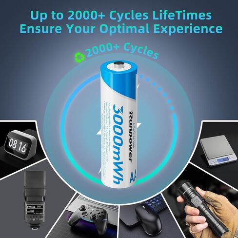 Rechargeable AA Battery, adapte to Blink Outdoor Camera, Come with Fast Charger & 8 Packs Rechargeable AA Li-ion Batteries, 1.5V 3000mWh, 2000+ Cycles (Charger + 8 Pack) in Kuwait