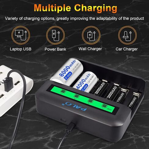 Rechargeable C Batteries with Charger, 4 Pack 4000mAh C Cell Batteries with LCD Universal Battery Charger for 1.2V Ni-MH Ni-CD AA AAA C D Batteries to Charge, Contains 4 pcs C Ni-MH Batteries in Saudi Arabia