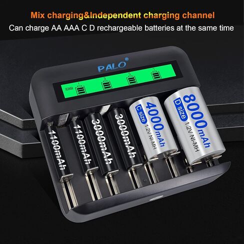 Rechargeable C Batteries with Charger, 4 Pack 4000mAh C Cell Batteries with LCD Universal Battery Charger for 1.2V Ni-MH Ni-CD AA AAA C D Batteries to Charge, Contains 4 pcs C Ni-MH Batteries in Saudi Arabia