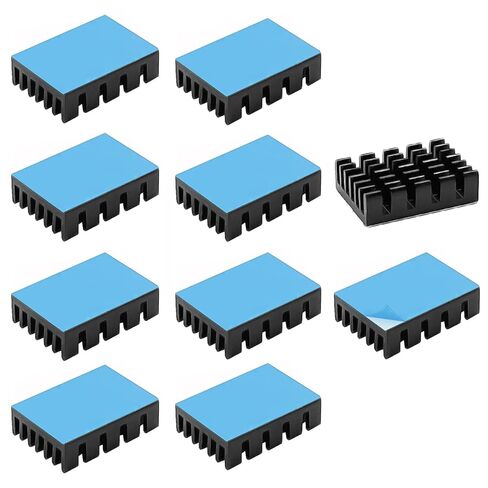10PCS 20x14x6mm (0.79x0.55x0.24) Aluminum Heatsink Kit - Pre-Applied Thermal Adhesive Tape, Black Anodized Cooler for GPU, VRAM, VGA, RAM, IC Chips, 3D Printer, LED, Raspberry Pi Passive Cooling in Kuwait