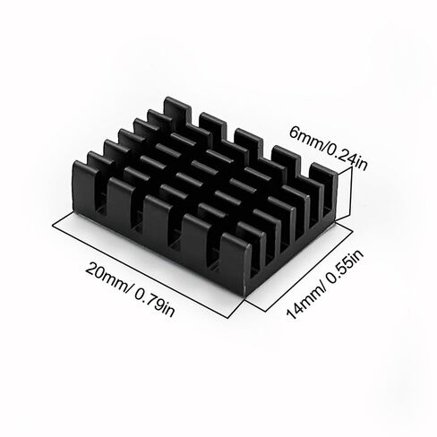 10PCS 20x14x6mm (0.79x0.55x0.24) Aluminum Heatsink Kit - Pre-Applied Thermal Adhesive Tape, Black Anodized Cooler for GPU, VRAM, VGA, RAM, IC Chips, 3D Printer, LED, Raspberry Pi Passive Cooling in Kuwait