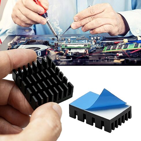 10PCS 20x14x6mm (0.79x0.55x0.24) Aluminum Heatsink Kit - Pre-Applied Thermal Adhesive Tape, Black Anodized Cooler for GPU, VRAM, VGA, RAM, IC Chips, 3D Printer, LED, Raspberry Pi Passive Cooling in Kuwait