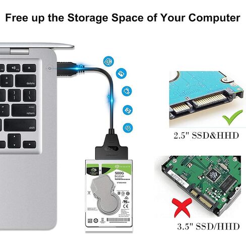 SATA to USB 3.0 Cable - USB Adapter Compatible for 2.5" HDD & SSD Hard Drive Reader, External Hard Drive Converter Support UASP, Black in Kuwait