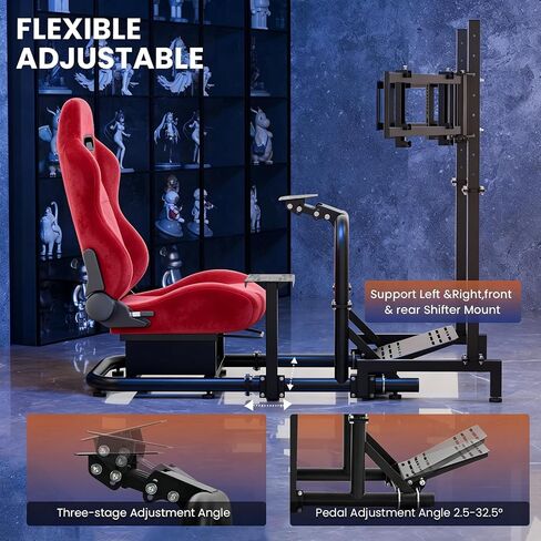 Minneer Stable Racing Simulator Cockpit with Red Suede Seat and Triple-screen monitor stand Fit for Logitech G29 G920, for Thrustmaster T248 T300, for Fanatec, Racing Wheel Stand, Wheel Pedal Handbrake Not Included in Kuwait