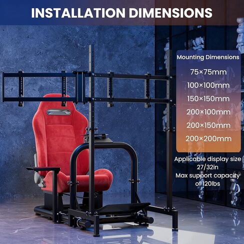 Minneer Stable Racing Simulator Cockpit with Red Suede Seat and Triple-screen monitor stand Fit for Logitech G29 G920, for Thrustmaster T248 T300, for Fanatec, Racing Wheel Stand, Wheel Pedal Handbrake Not Included in Kuwait