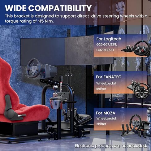 Minneer Stable Racing Simulator Cockpit with Red Suede Seat and Triple-screen monitor stand Fit for Logitech G29 G920, for Thrustmaster T248 T300, for Fanatec, Racing Wheel Stand, Wheel Pedal Handbrake Not Included in Kuwait