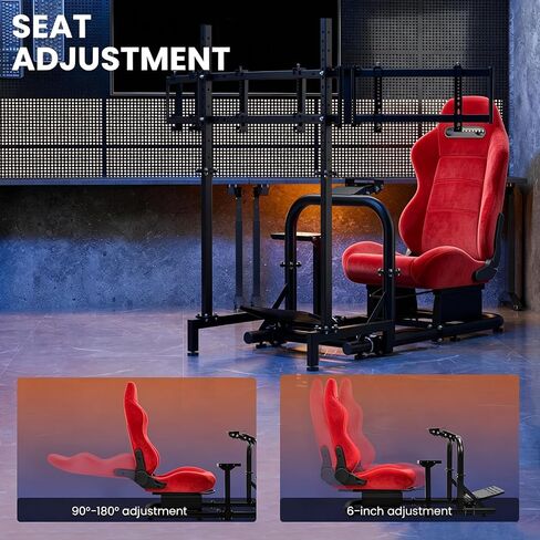 Minneer Stable Racing Simulator Cockpit with Red Suede Seat and Triple-screen monitor stand Fit for Logitech G29 G920, for Thrustmaster T248 T300, for Fanatec, Racing Wheel Stand, Wheel Pedal Handbrake Not Included in Kuwait