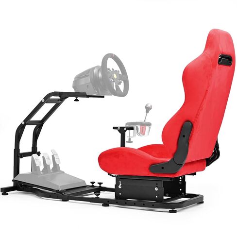 Minneer Adjustable Racing Simulator Cockpit with Red Suede Seats, fit for Logitech G Pro, for Thrustmaster T818, for Fanatec CSLDD, Electronics not included in Kuwait