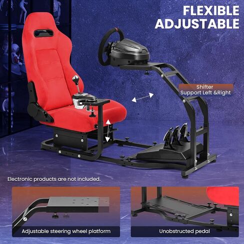 Minneer Adjustable Racing Simulator Cockpit with Red Suede Seats, fit for Logitech G Pro, for Thrustmaster T818, for Fanatec CSLDD, Electronics not included in Kuwait