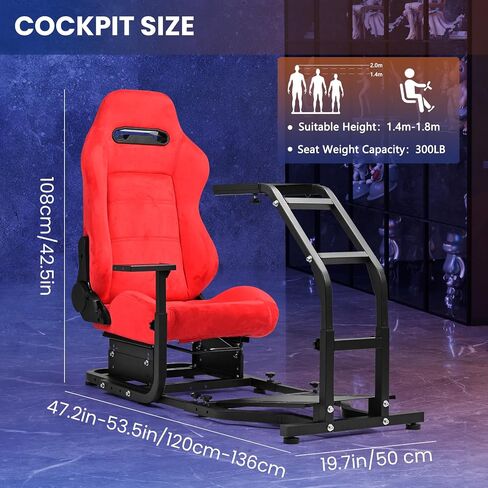 Minneer Adjustable Racing Simulator Cockpit with Red Suede Seats, fit for Logitech G Pro, for Thrustmaster T818, for Fanatec CSLDD, Electronics not included in Kuwait