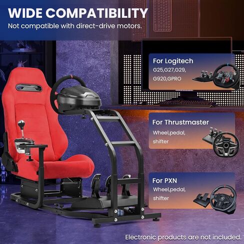 Minneer Adjustable Racing Simulator Cockpit with Red Suede Seats, fit for Logitech G Pro, for Thrustmaster T818, for Fanatec CSLDD, Electronics not included in Kuwait