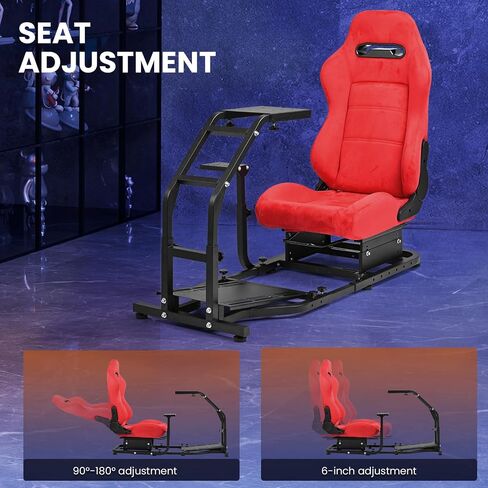 Minneer Adjustable Racing Simulator Cockpit with Red Suede Seats, fit for Logitech G Pro, for Thrustmaster T818, for Fanatec CSLDD, Electronics not included in Kuwait