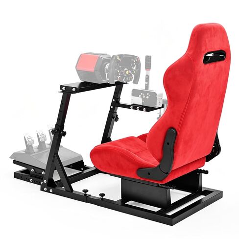 Minneer Adjustable Racing Simulator Cockpit with Red Suede Seat Fit for Logitech G27 G29 G920, for Thrustmaster T300RS GT, Racing Steering Wheel Cockpit, Wheel Pedals Not Included in Kuwait