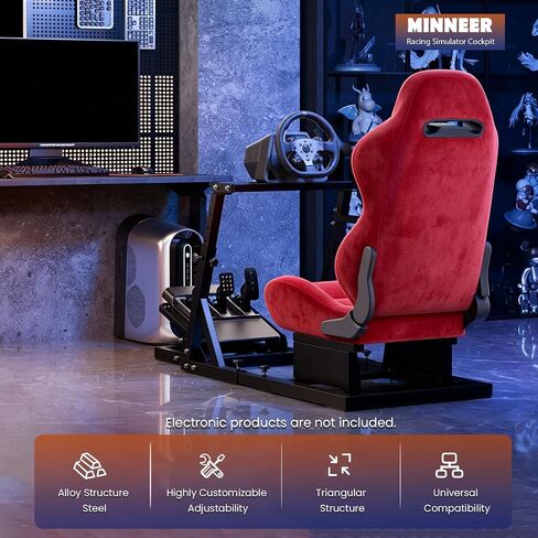 Minneer Adjustable Racing Simulator Cockpit with Red Suede Seat Fit for Logitech G27 G29 G920, for Thrustmaster T300RS GT, Racing Steering Wheel Cockpit, Wheel Pedals Not Included in Kuwait