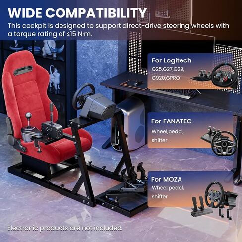 Minneer Adjustable Racing Simulator Cockpit with Red Suede Seat Fit for Logitech G27 G29 G920, for Thrustmaster T300RS GT, Racing Steering Wheel Cockpit, Wheel Pedals Not Included in Kuwait