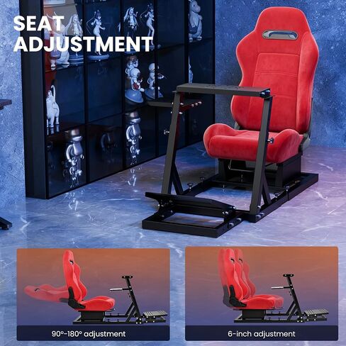 Minneer Adjustable Racing Simulator Cockpit with Red Suede Seat Fit for Logitech G27 G29 G920, for Thrustmaster T300RS GT, Racing Steering Wheel Cockpit, Wheel Pedals Not Included in Kuwait