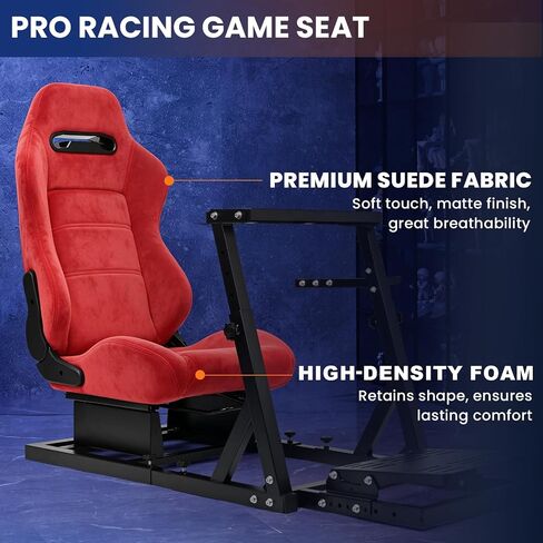 Minneer Adjustable Racing Simulator Cockpit with Red Suede Seat Fit for Logitech G27 G29 G920, for Thrustmaster T300RS GT, Racing Steering Wheel Cockpit, Wheel Pedals Not Included in Kuwait