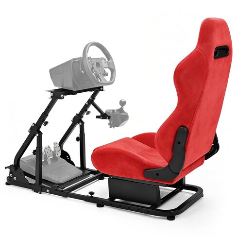 Minneer Foldable Reinforced Steering Racing Wheel Cockpit with Red Suede Seat Fit for Logitech G29, for Fanatec, for Thrustmaster T248 T300, Gaming Sim Stand, Wheel Pedals & Handbrake Not Included in Kuwait