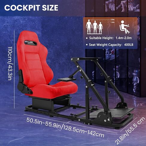 Minneer Foldable Reinforced Steering Racing Wheel Cockpit with Red Suede Seat Fit for Logitech G29, for Fanatec, for Thrustmaster T248 T300, Gaming Sim Stand, Wheel Pedals & Handbrake Not Included in Kuwait
