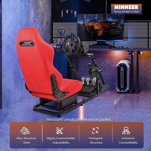 Minneer Foldable Reinforced Steering Racing Wheel Cockpit with Red Suede Seat Fit for Logitech G29, for Fanatec, for Thrustmaster T248 T300, Gaming Sim Stand, Wheel Pedals & Handbrake Not Included in Kuwait