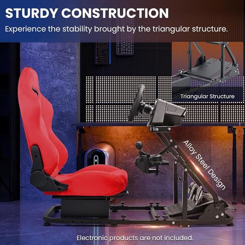 Minneer Foldable Reinforced Steering Racing Wheel Cockpit with Red Suede Seat Fit for Logitech G29, for Fanatec, for Thrustmaster T248 T300, Gaming Sim Stand, Wheel Pedals & Handbrake Not Included in Kuwait
