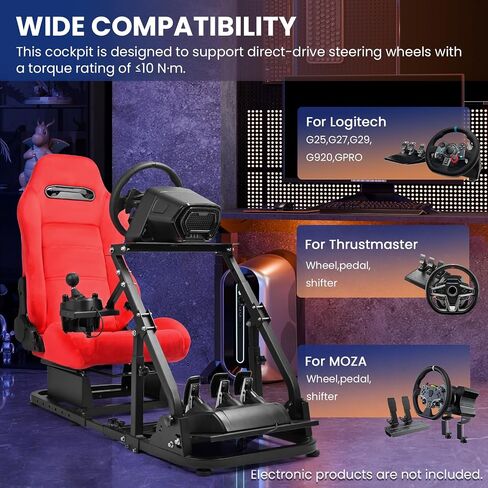 Minneer Foldable Reinforced Steering Racing Wheel Cockpit with Red Suede Seat Fit for Logitech G29, for Fanatec, for Thrustmaster T248 T300, Gaming Sim Stand, Wheel Pedals & Handbrake Not Included in Kuwait