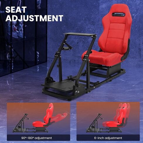 Minneer Foldable Reinforced Steering Racing Wheel Cockpit with Red Suede Seat Fit for Logitech G29, for Fanatec, for Thrustmaster T248 T300, Gaming Sim Stand, Wheel Pedals & Handbrake Not Included in Kuwait