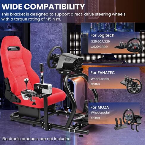 Minneer 50MM Adjustable Racing Cockpit with Red Suede Seat Fit for Logitech G29 G920 G923, for Thrustmaster, for Fanatec Adjustable Racing Wheel Stand, Gaming Race Cockpit Without Steering Wheel Pedal Shifter in Kuwait