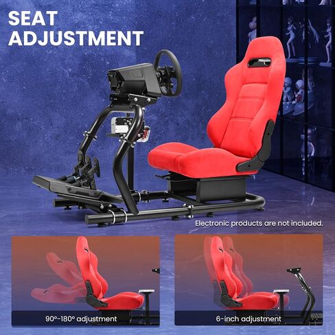 Minneer 50MM Adjustable Racing Cockpit with Red Suede Seat Fit for Logitech G29 G920 G923, for Thrustmaster, for Fanatec Adjustable Racing Wheel Stand, Gaming Race Cockpit Without Steering Wheel Pedal Shifter in Kuwait