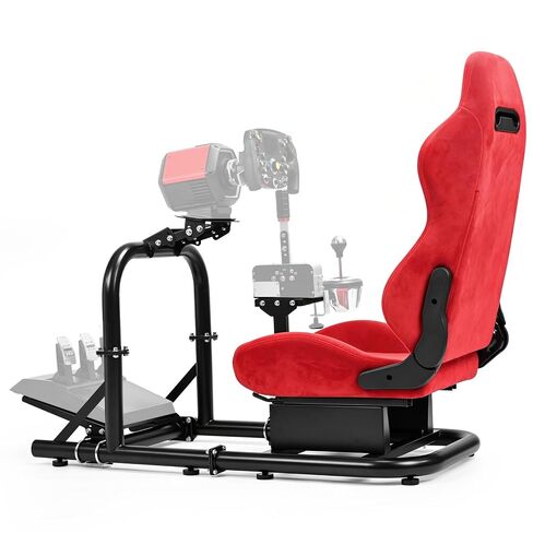 Minneer Stable Racing Simulator Cockpit with Red Suede Seat Fit for Logitech G29 G920, for Thrustmaster T248, for Fanatec, Racing Wheel Stand, Wheel Pedal Handbrake Not Included in Kuwait