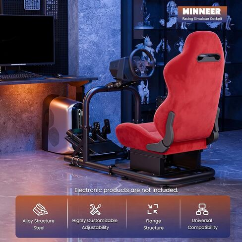 Minneer Stable Racing Simulator Cockpit with Red Suede Seat Fit for Logitech G29 G920, for Thrustmaster T248, for Fanatec, Racing Wheel Stand, Wheel Pedal Handbrake Not Included in Kuwait