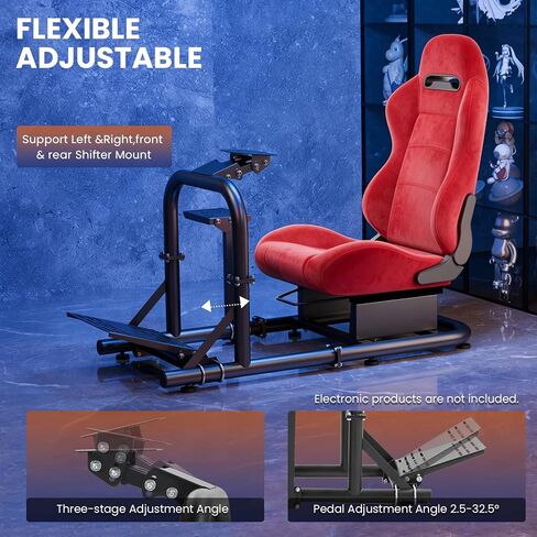Minneer Stable Racing Simulator Cockpit with Red Suede Seat Fit for Logitech G29 G920, for Thrustmaster T248, for Fanatec, Racing Wheel Stand, Wheel Pedal Handbrake Not Included in Kuwait