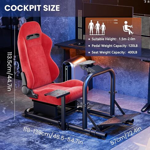 Minneer Stable Racing Simulator Cockpit with Red Suede Seat Fit for Logitech G29 G920, for Thrustmaster T248, for Fanatec, Racing Wheel Stand, Wheel Pedal Handbrake Not Included in Kuwait