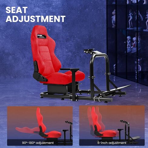 Minneer Stable Racing Simulator Cockpit with Red Suede Seat Fit for Logitech G29 G920, for Thrustmaster T248, for Fanatec, Racing Wheel Stand, Wheel Pedal Handbrake Not Included in Kuwait