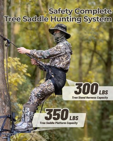 Kalkal Complete Tree Saddle Hunting System, Hunting Saddle Kit with Aluminum Tree Saddle Platform, Tree Saddle Safety Harness and 2 Safety Ropes in Kuwait