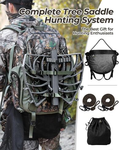 Kalkal Complete Tree Saddle Hunting System, Hunting Saddle Kit with Aluminum Tree Saddle Platform, Tree Saddle Safety Harness and 2 Safety Ropes in Kuwait