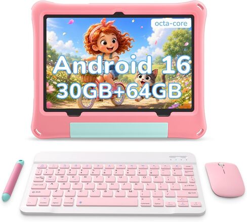 Kids Tablet, Android 16 Tablet for Kids 10 inch with Keyboard, Mouse, EVA Case Pen (Pink) 30GB RAM 64GB ROM 1TB TF Card Expandable for Children, Parental Control, Dual Camera, WiFi, Gift in Kuwait
