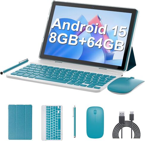 Tablet 10 Inch Android 15 Tablets 2 in 1 Tablet With Keyboard 64GB+8GB RAM 10.1" Tablets 8MP Camera 6000mAh Battery, Include Keyboard/Mouse/ Case/ Stylus Pen/Bluetooth Wifi-6 Tab Pink/Girl Tableta PC in Kuwait