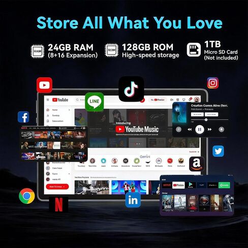 Android 16 Tablet 11 Inch with Gemini AI, 90Hz FHD Display, T7250 Octa-Core, 32GB RAM 128GB ROM / 1TB TF, 16MP+8MP Cameras, 8000mAh, GMS, Widevine L1, 2-in-1 Tablet with Keyboard, Mouse Stylus in Kuwait