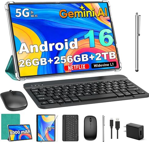 Gemini AI Android 16 Tablet with Keyboard, 2026 10 inch Tablet (Green) in Kuwait