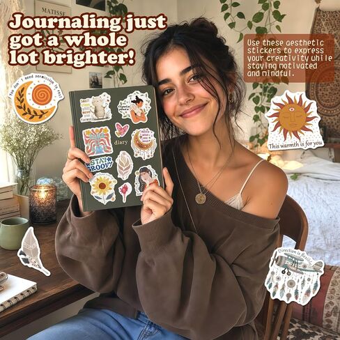 300PCS Boho Motivational Stickers, Vintage Vinyl Inspirational Affirmation Sticker Pack for Adults & Teens, Journaling, Kindle, Laptop & Water Bottles in Kuwait