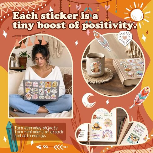 300PCS Boho Motivational Stickers, Vintage Vinyl Inspirational Affirmation Sticker Pack for Adults & Teens, Journaling, Kindle, Laptop & Water Bottles in Kuwait