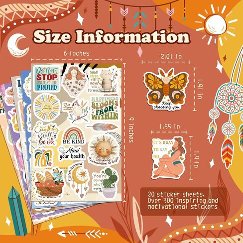 300PCS Boho Motivational Stickers, Vintage Vinyl Inspirational Affirmation Sticker Pack for Adults & Teens, Journaling, Kindle, Laptop & Water Bottles in Kuwait