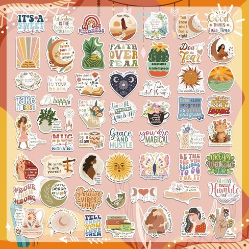 300PCS Boho Motivational Stickers, Vintage Vinyl Inspirational Affirmation Sticker Pack for Adults & Teens, Journaling, Kindle, Laptop & Water Bottles in Kuwait