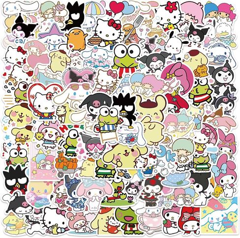 100Pcs Cool Character Sanrio Stickers for Water Bottles Skateboard Luggage Laptop Bumper Waterproof Vinyl Stickers Bulk for Boys Teens Adults (Sanri) in Saudi Arabia