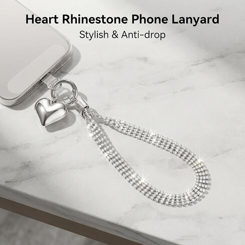 Bloomish Rhinestone Phone Charm Wrist Strap for Women & Girls, Silver in Kuwait