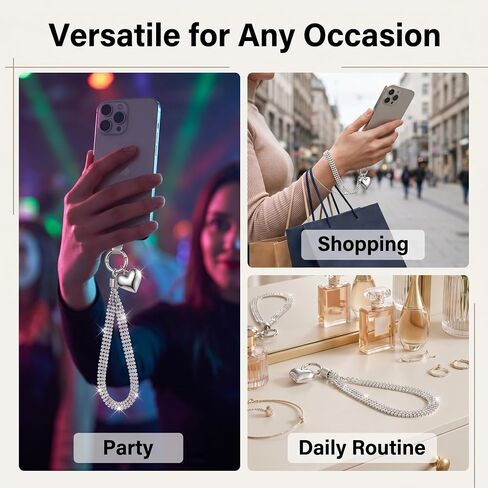 Bloomish Rhinestone Phone Charm Wrist Strap for Women & Girls, Silver in Kuwait
