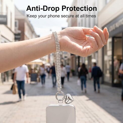 Bloomish Rhinestone Phone Charm Wrist Strap for Women & Girls, Silver in Kuwait
